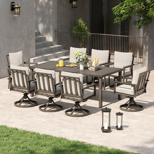 HAPPATIO Patio Dining Set, Outdoor Aluminum Dining Furniture Set, Cushioned Dining Chairs and Table for Deck Yard Poolside, Rust-Proof, Weather-Resistant, Easy Assembly