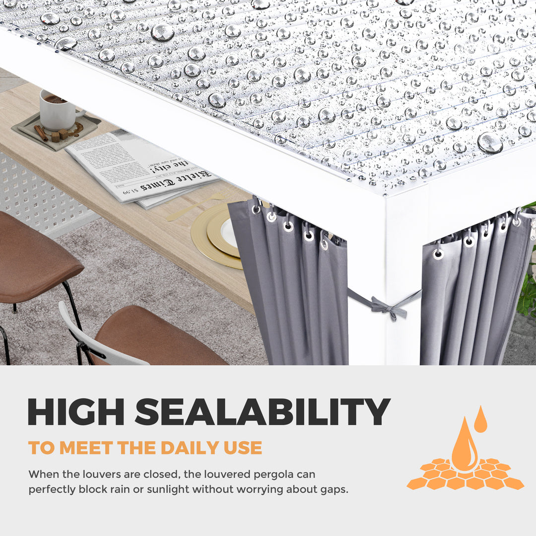 HAPPATIO Outdoor Louvered Pergola, Metal Pergola with Adjustable Rainproof Roof, Patio Pergola with Curtains and Mosquito Nets