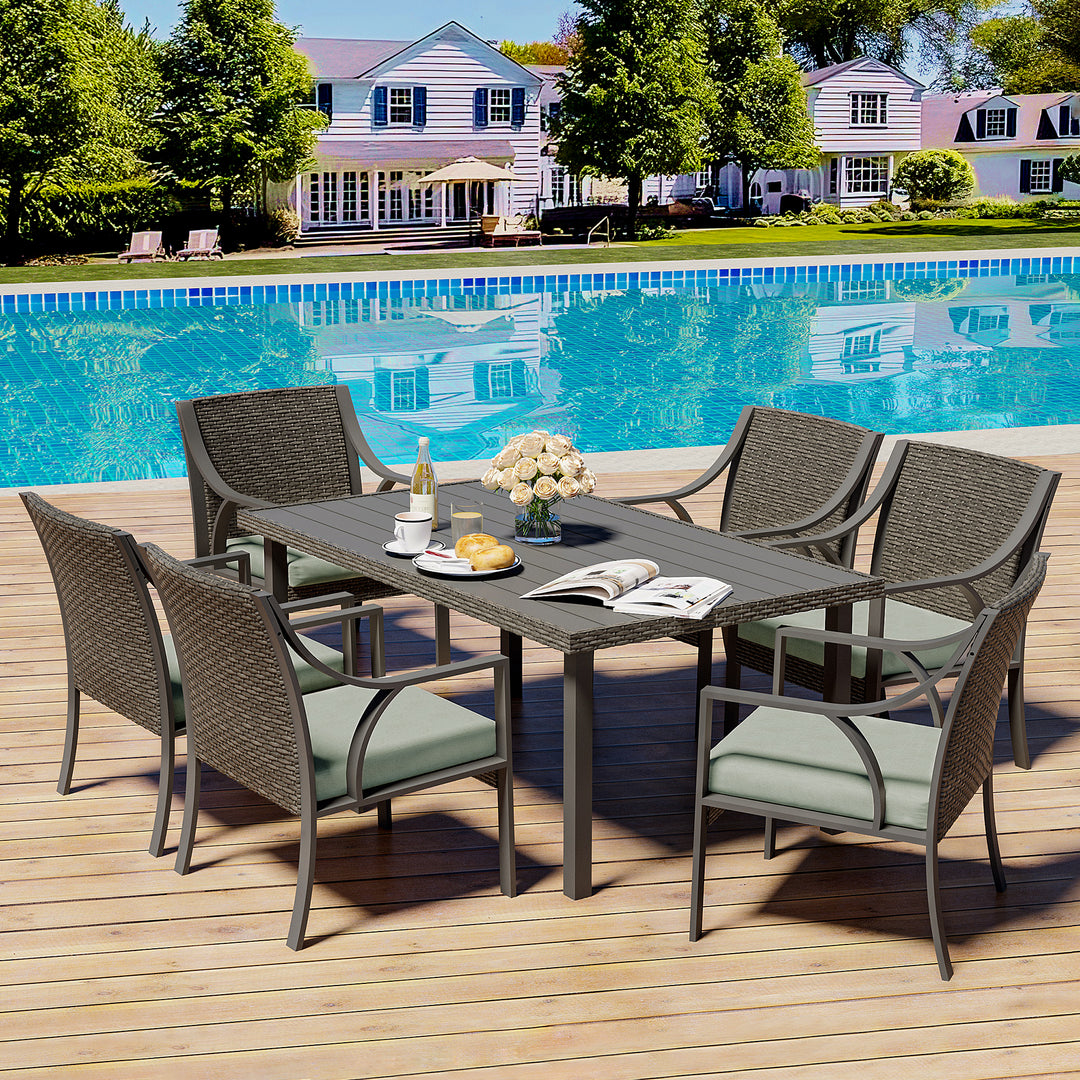 7 Piece Rattan Patio Dining Set