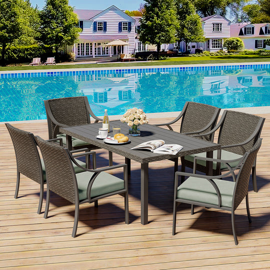 7 Piece Rattan Patio Dining Set