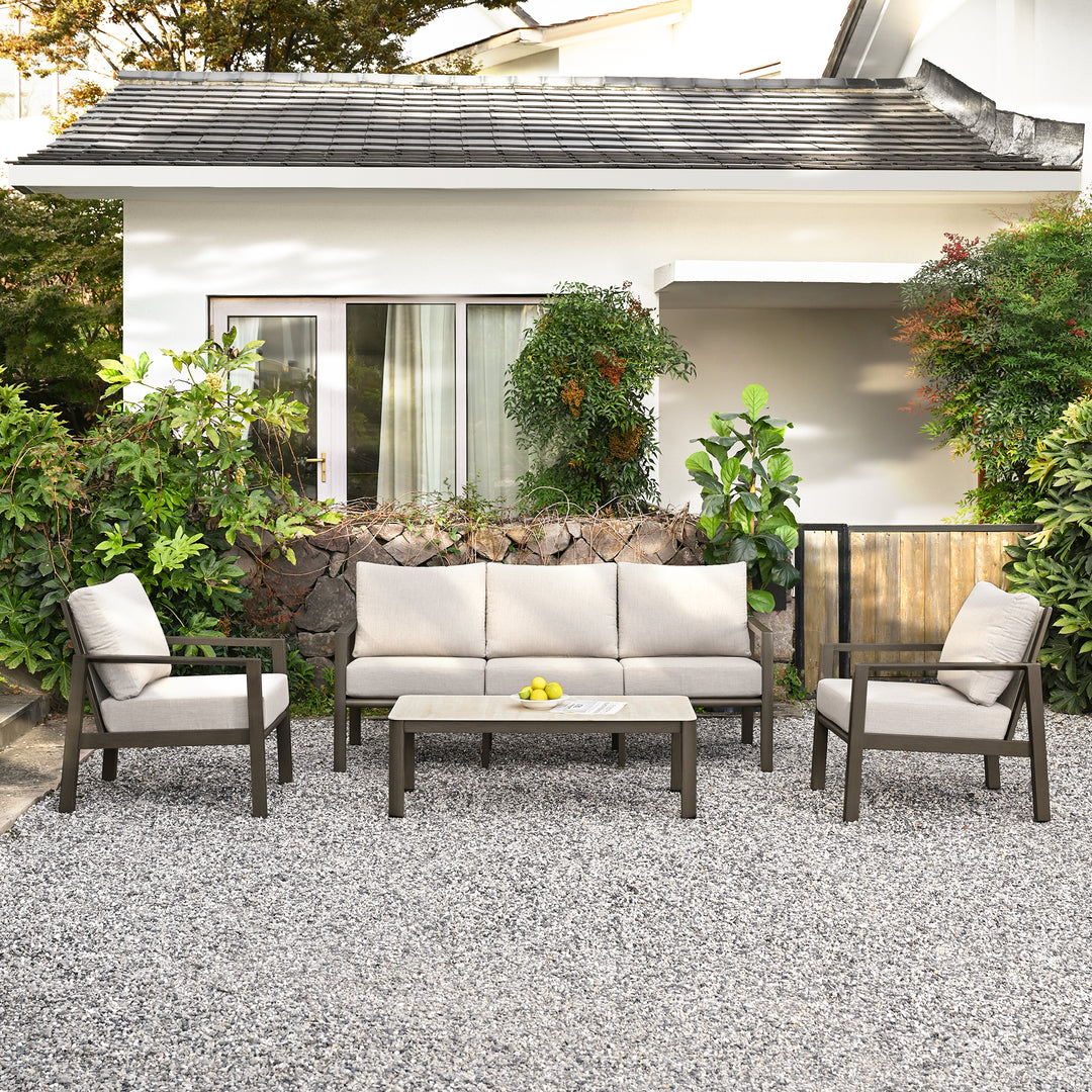HAPPATIO Patio Conversation Set, 4-Piece Aluminum Oversized Patio Furniture Set with Rope Woven Backrest, Patio Chairs with Thick Cushion, Hand-brushed Frame for Yard, Porch, Balcony