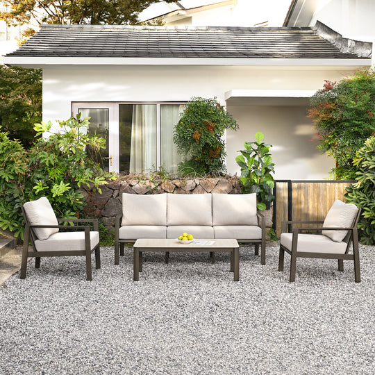 HAPPATIO Patio Conversation Set, 4-Piece Aluminum Oversized Patio Furniture Set with Rope Woven Backrest, Patio Chairs with Thick Cushion, Hand-brushed Frame for Yard, Porch, Balcony