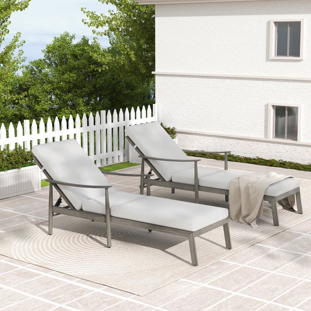 HAPPATIO Outdoor Chaise Lounge Chair - Aluminum Pool Lounge Chair with Adjustable Backrest and Cushion, Curved Armrest, Outdoor Lounge Chair for Beach, Yard, or Poolside