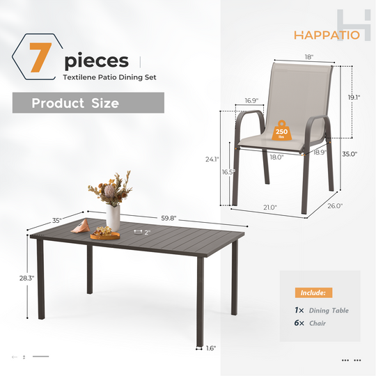 HAPPATIO Outdoor Patio Dining Set, Quick Dry Textilene Dining Chairs and Dining Table with Umbrella Hole, Stackable Textilene Chairs for Garden, Patio and Poolside Backyard