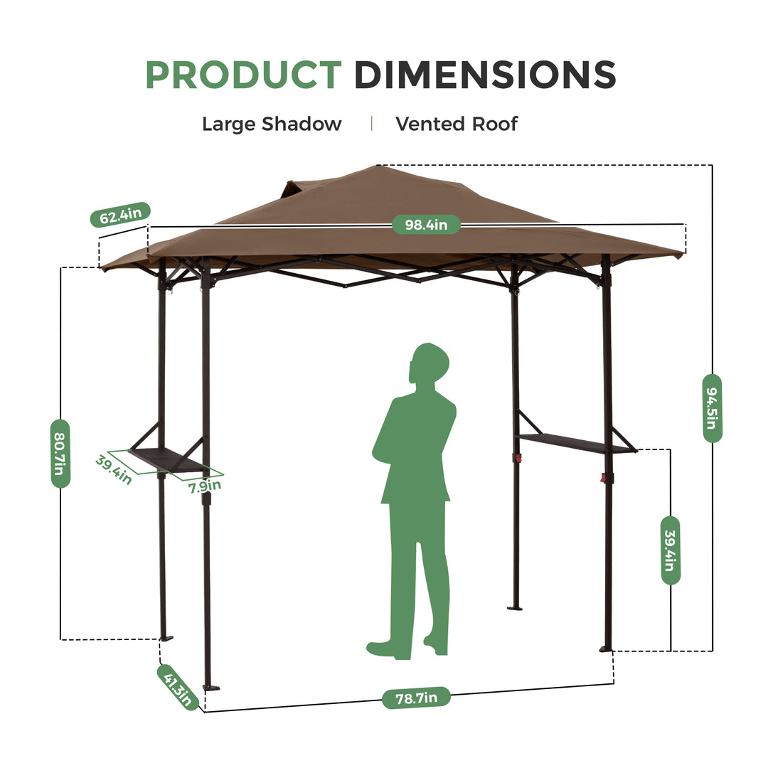 HAPPATIO 8×5 FT Pop Up Grill Gazebo, Outdoor Grill Canopy with Vented Roof & Side Shelves, Large Portable Canopy for Outdoor Barbecue, Backyard, Patio, Easy Set up
