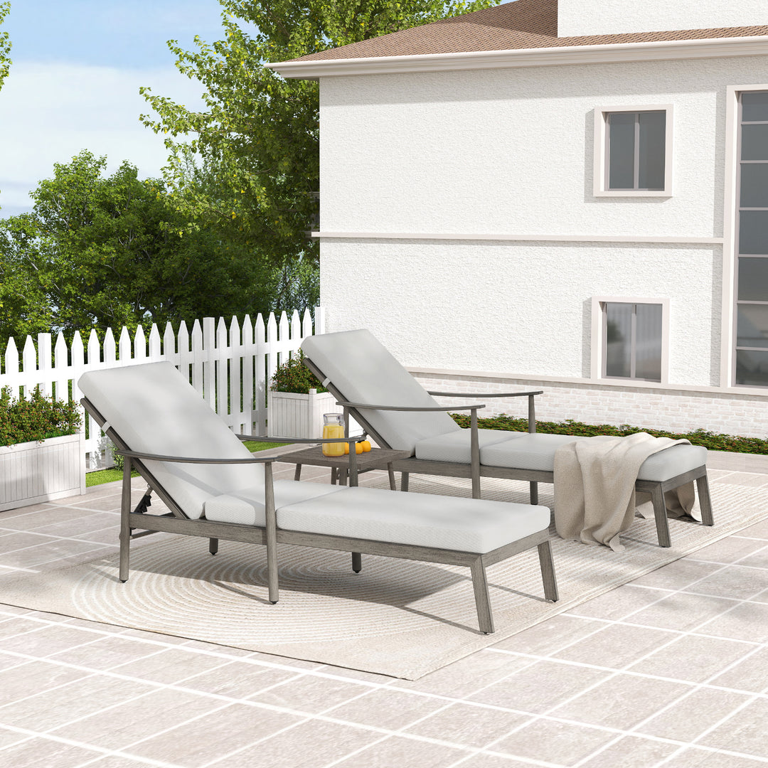 HAPPATIO Outdoor Chaise Lounge Chair - Aluminum Pool Lounge Chair with Adjustable Backrest and Cushion, Curved Armrest, Outdoor Lounge Chair for Beach, Yard, or Poolside