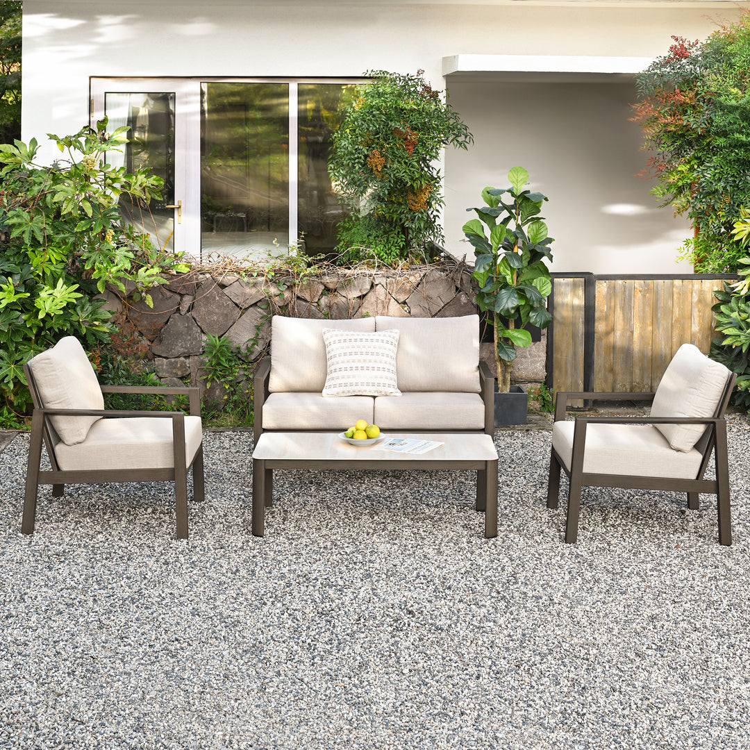 HAPPATIO Patio Conversation Set, 4-Piece Aluminum Oversized Patio Furniture Set with Rope Woven Backrest, Patio Chairs with Thick Cushion, Hand-brushed Frame for Yard, Porch, Balcony