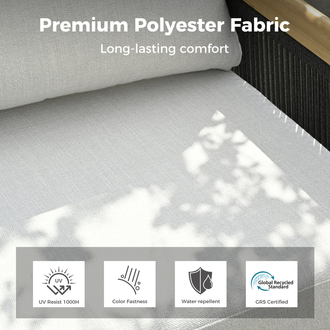 HAPPATIO Aluminum Patio Furniture Set, 4 Pieces Wood-like Oversized Conversation Set with Thick Cushion, Curved Tub Design with Woven Rope Accents for Garden, Backyard, Poolside