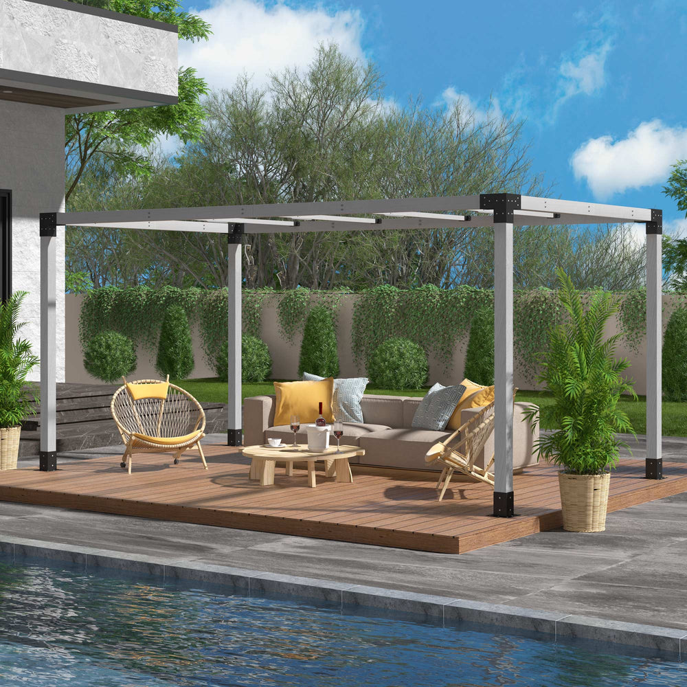 HAPPATIO 10' X 13' Outdoor Pergola Pretreated Wood Pergola for Deck, Backyard, Patio, Wooden Frame with Pergola Brackets and Expansion Screws