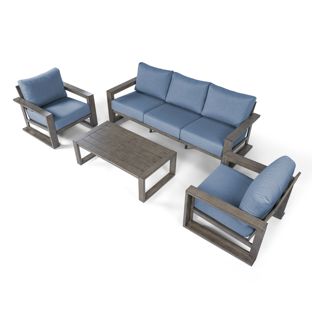 HAPPATIO Aluminum Patio Furniture Set, 4-Piece Oversized Outdoor Conversation Set with Deep Seating and Wide Armrest, Armchairs with 6" Cushion