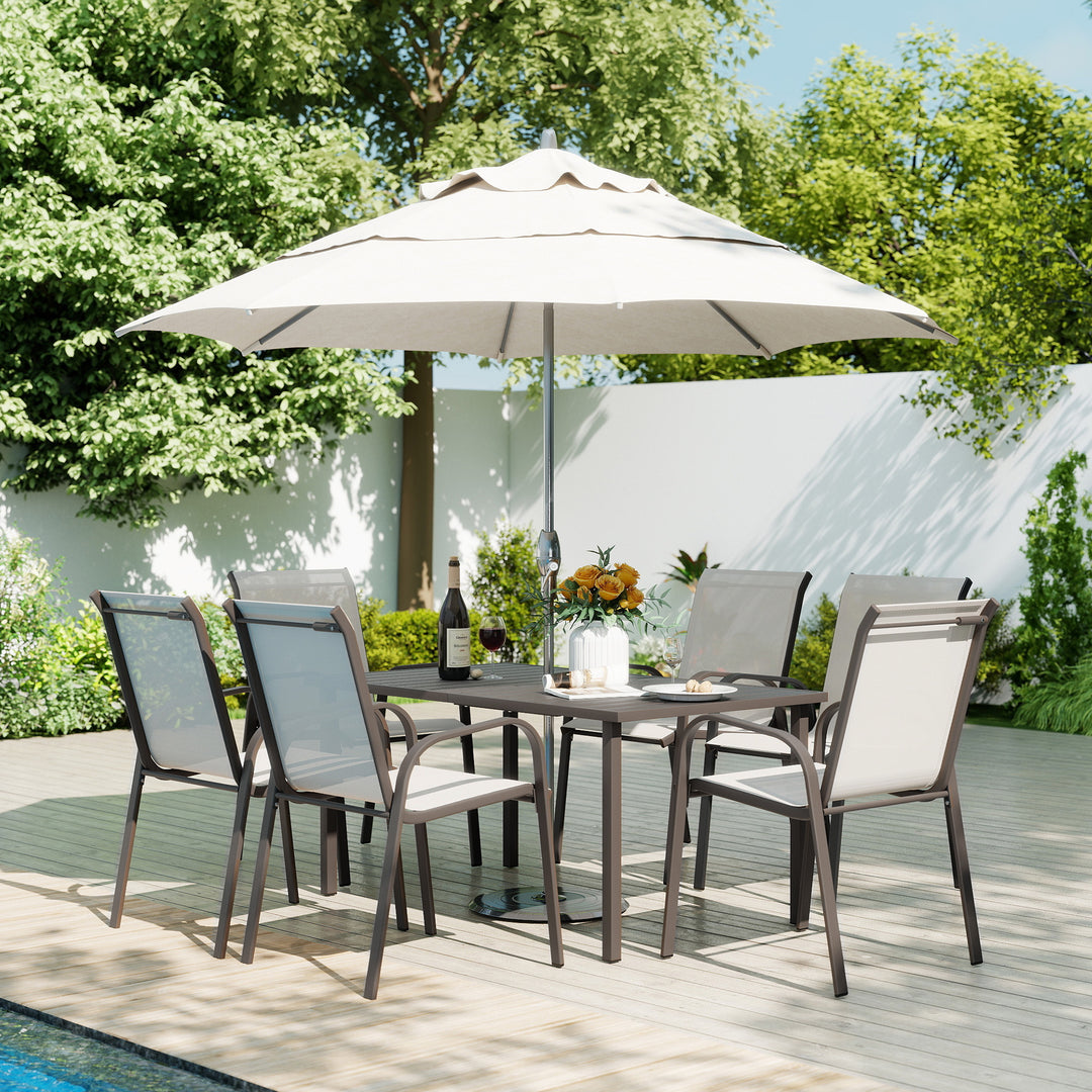 HAPPATIO Outdoor Patio Dining Set, Quick Dry Textilene Dining Chairs and Dining Table with Umbrella Hole, Stackable Textilene Chairs for Garden, Patio and Poolside Backyard