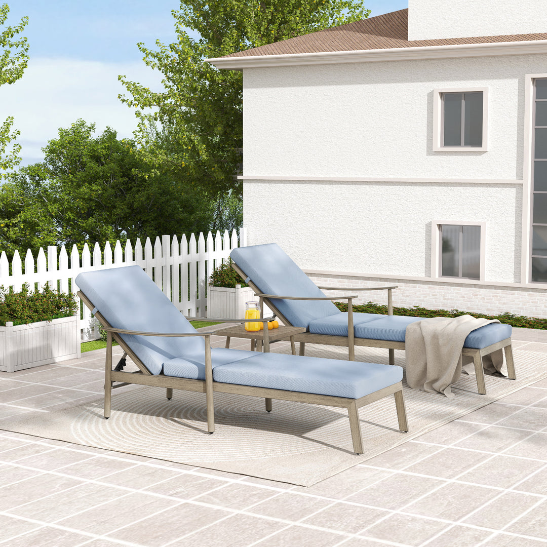 HAPPATIO Outdoor Chaise Lounge Chair - Aluminum Pool Lounge Chair with Adjustable Backrest and Cushion, Curved Armrest, Outdoor Lounge Chair for Beach, Yard, or Poolside