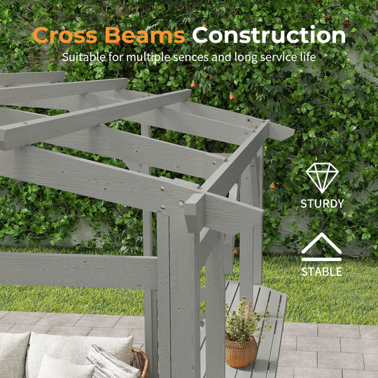 HAPPATIO 10' x 14' Pergola Outdoor, Wooden Pergola Grape Trellis with Bar Counter, Solid Wood Stable Structure with Arched Top Gazebo for Climbing Plant Support, Garden, Patio, Backyard