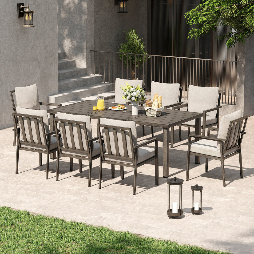 HAPPATIO Patio Dining Set, Outdoor Aluminum Dining Furniture Set, Cushioned Dining Chairs and Table for Deck Yard Poolside, Rust-Proof, Weather-Resistant, Easy Assembly