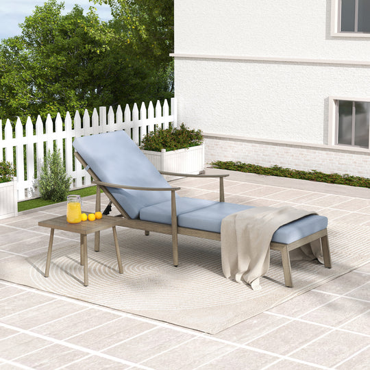 HAPPATIO Outdoor Chaise Lounge Chair - Aluminum Pool Lounge Chair with Adjustable Backrest and Cushion, Curved Armrest, Outdoor Lounge Chair for Beach, Yard, or Poolside