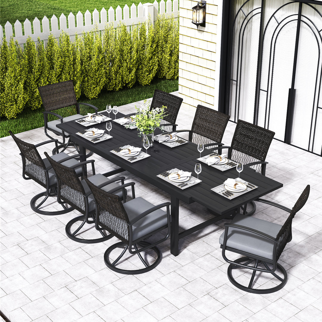HAPPATIO Outdoor Expandable Dining Table, Aluminum Patio Dining Table for 4-8 Person, Powder-Coated Rectangular Table with Umbrella Hole, Perfect for Backyard, Porch, Deck