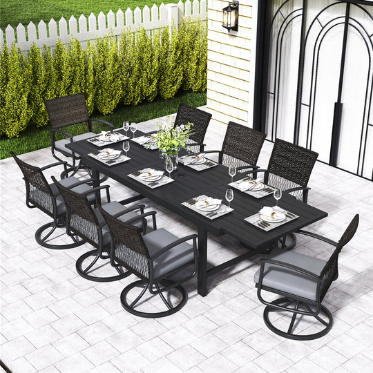 HAPPATIO Outdoor Expandable Dining Table, Aluminum Patio Dining Table for 4-8 Person, Powder-Coated Rectangular Table with Umbrella Hole, Perfect for Backyard, Porch, Deck
