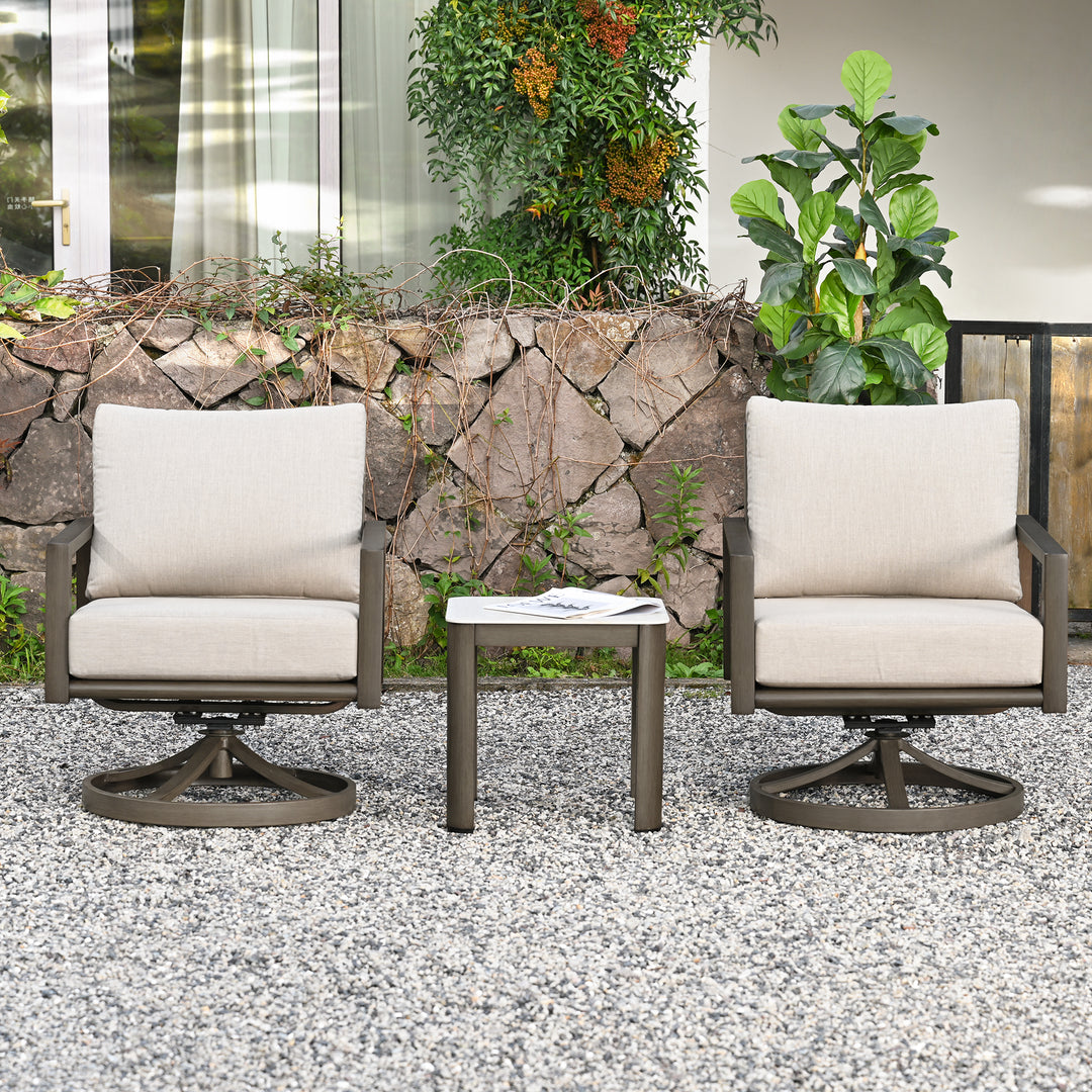 HAPPATIO Patio Conversation Set, 3-Piece Aluminum Oversized Patio Furniture Set with Rope Woven Backrest, Side Table and 2 Chairs with Thick Cushion, Hand-brushed Frame for Yard, Porch, Balcony