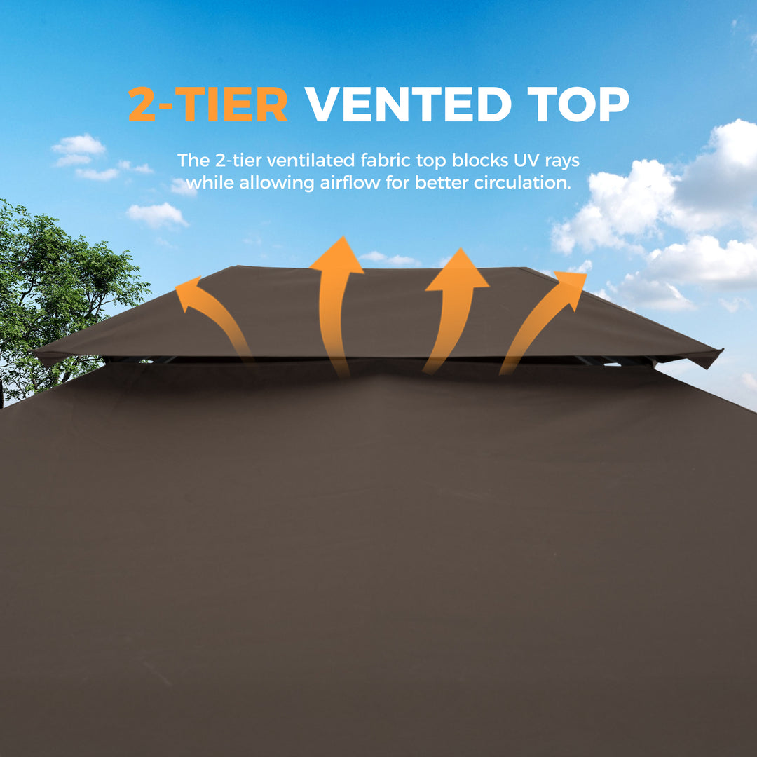 HAPPATIO Patio Gazebo, Ventilated Double Roof & Mosquito Netting, Outdoor Gazebo with Metal Frame, Soft Top Canopy for Backyard, Deck, Poolside