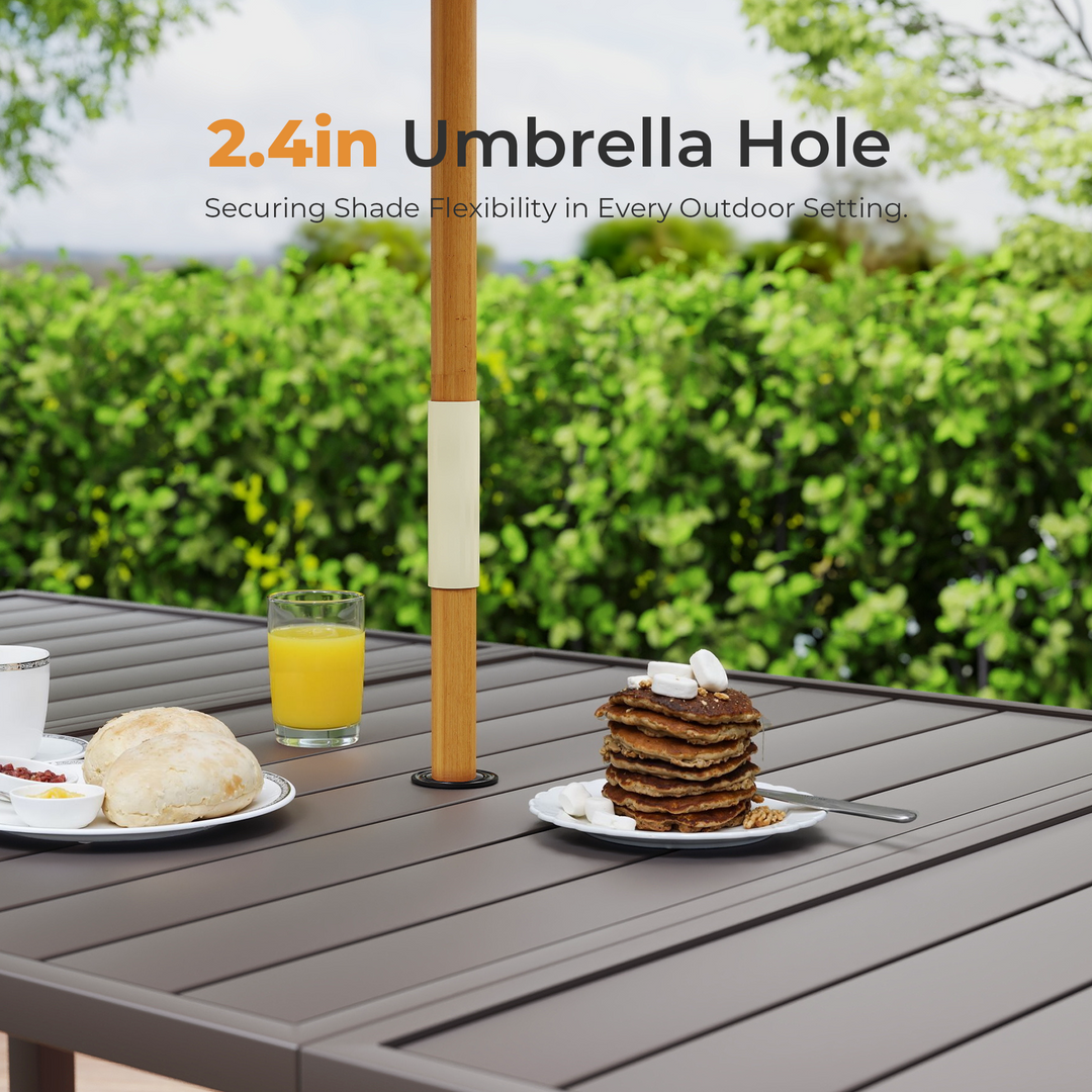 HAPPATIO Outdoor Patio Dining Set, Quick Dry Textilene Dining Chairs and Dining Table with Umbrella Hole, Stackable Textilene Chairs for Garden, Patio and Poolside Backyard