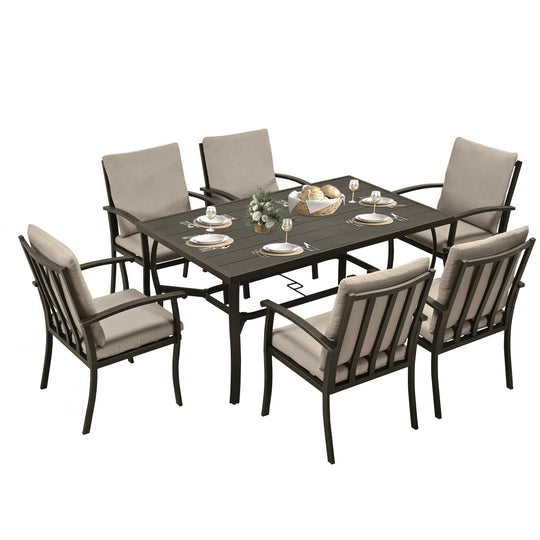 HAPPATIO 7 Piece Patio Dining Set, Aluminum Outdoor Dining Set, Aluminum Dining Table and Chairs Set, Patio Dining Furniture with Aluminum Table, Chairs and Washable Cushions