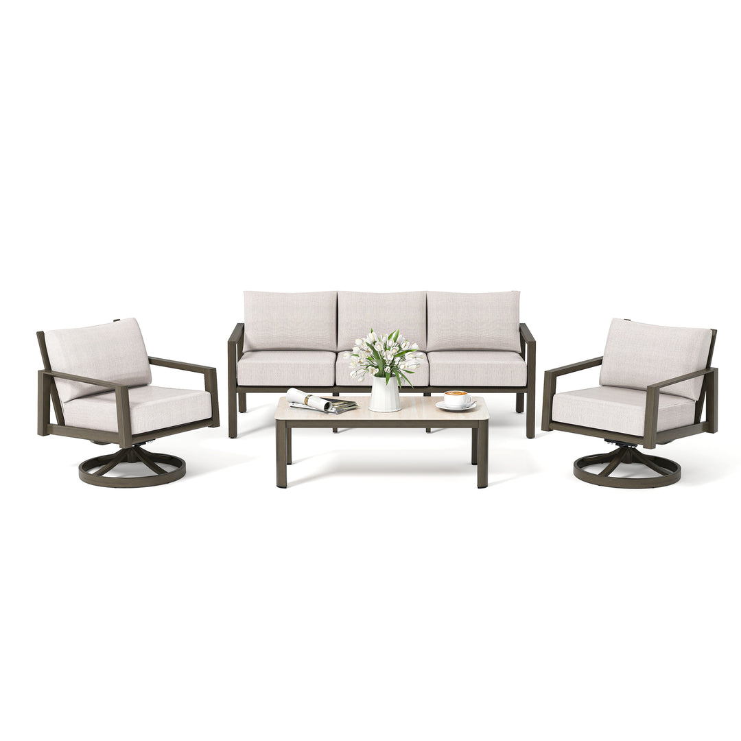 HAPPATIO Patio Conversation Set, 4-Piece Aluminum Oversized Patio Furniture Set with Rope Woven Backrest, Patio Chairs with Thick Cushion, Hand-brushed Frame for Yard, Porch, Balcony