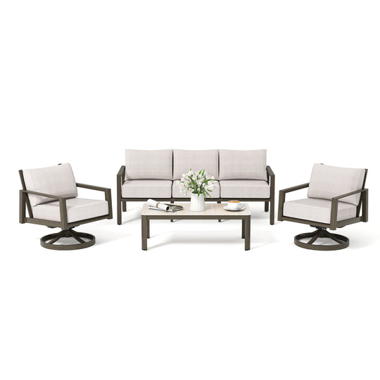 HAPPATIO Patio Conversation Set, 4-Piece Aluminum Oversized Patio Furniture Set with Rope Woven Backrest, Patio Chairs with Thick Cushion, Hand-brushed Frame for Yard, Porch, Balcony