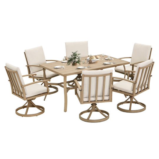 HAPPATIO 7 Piece Patio Dining Set, Aluminum Outdoor Dining Set, Aluminum Dining Table and Chairs Set, Patio Dining Furniture with Aluminum Table, Chairs and Washable Cushions