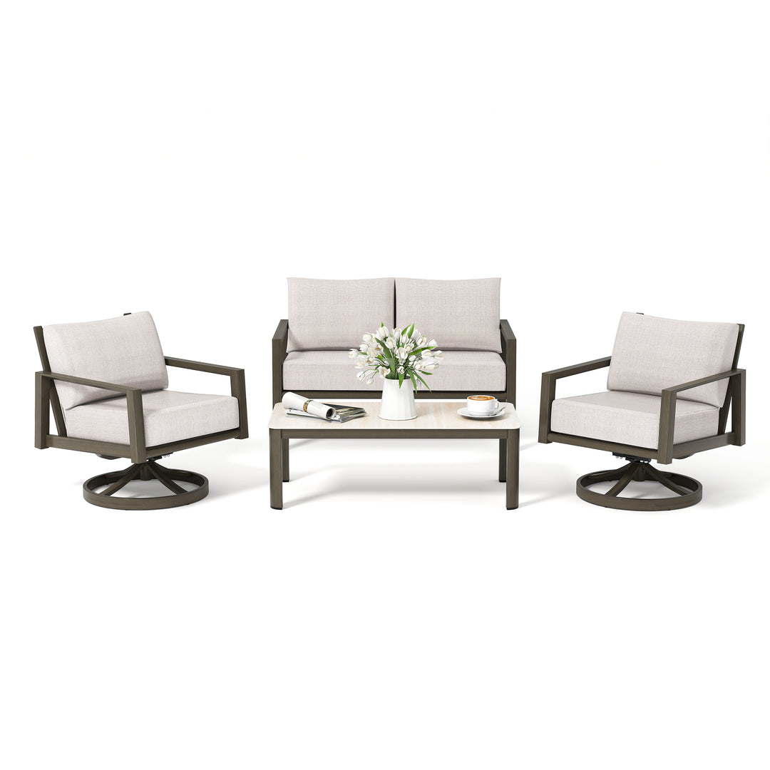 HAPPATIO Patio Conversation Set, 4-Piece Aluminum Oversized Patio Furniture Set with Rope Woven Backrest, Patio Chairs with Thick Cushion, Hand-brushed Frame for Yard, Porch, Balcony