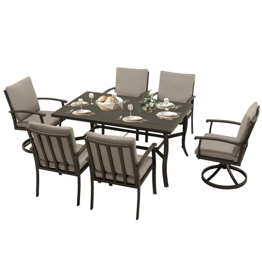 HAPPATIO 7 Piece Patio Dining Set, Aluminum Outdoor Dining Set, Aluminum Dining Table and Chairs Set, Patio Dining Furniture with Aluminum Table, Chairs and Washable Cushions