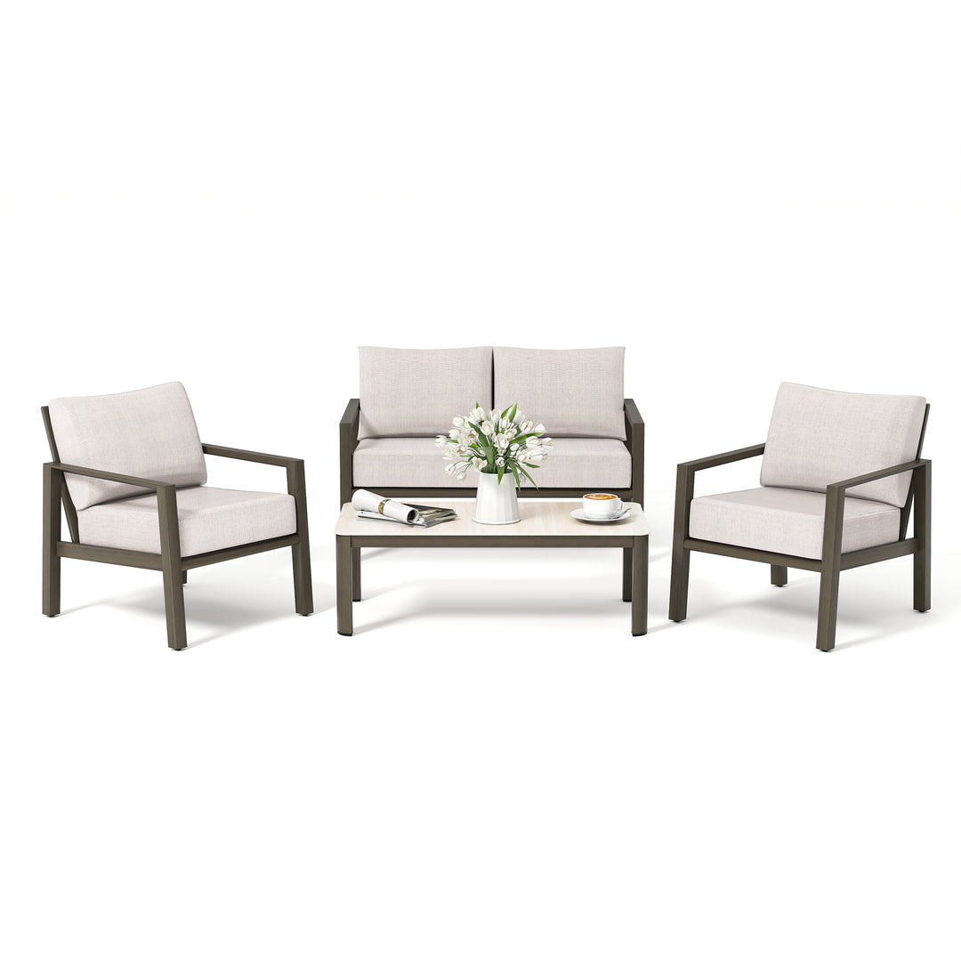 HAPPATIO Patio Conversation Set, 4-Piece Aluminum Oversized Patio Furniture Set with Rope Woven Backrest, Patio Chairs with Thick Cushion, Hand-brushed Frame for Yard, Porch, Balcony