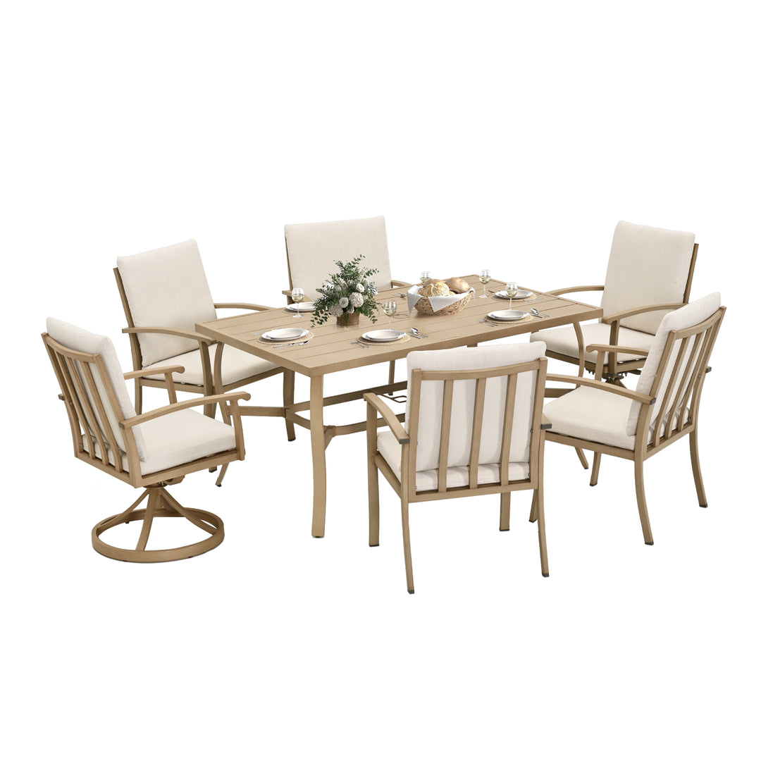 HAPPATIO 7 Piece Patio Dining Set, Aluminum Outdoor Dining Set, Aluminum Dining Table and Chairs Set, Patio Dining Furniture with Aluminum Table, Chairs and Washable Cushions
