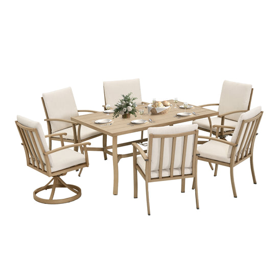 HAPPATIO 7 Piece Patio Dining Set, Aluminum Outdoor Dining Set, Aluminum Dining Table and Chairs Set, Patio Dining Furniture with Aluminum Table, Chairs and Washable Cushions