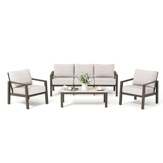 HAPPATIO Patio Conversation Set, 4-Piece Aluminum Oversized Patio Furniture Set with Rope Woven Backrest, Patio Chairs with Thick Cushion, Hand-brushed Frame for Yard, Porch, Balcony