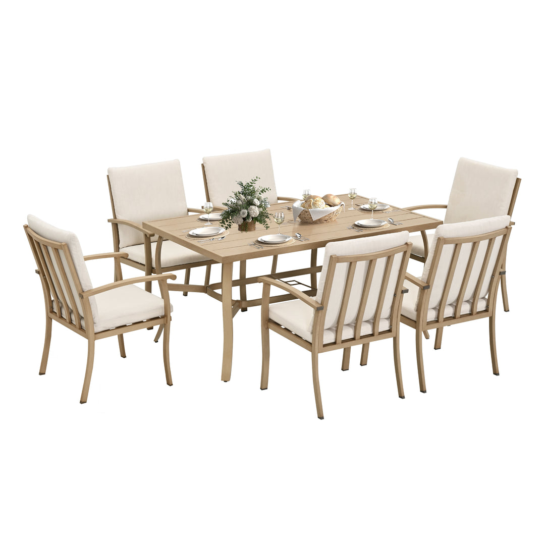 HAPPATIO 7 Piece Patio Dining Set, Aluminum Outdoor Dining Set, Aluminum Dining Table and Chairs Set, Patio Dining Furniture with Aluminum Table, Chairs and Washable Cushions