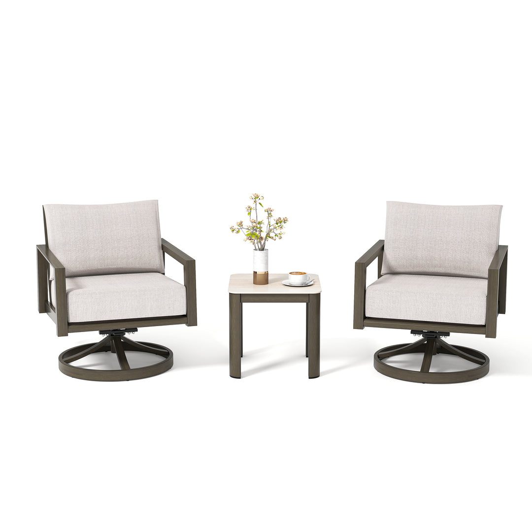 HAPPATIO Patio Conversation Set, 3-Piece Aluminum Oversized Patio Furniture Set with Rope Woven Backrest, Side Table and 2 Chairs with Thick Cushion, Hand-brushed Frame for Yard, Porch, Balcony