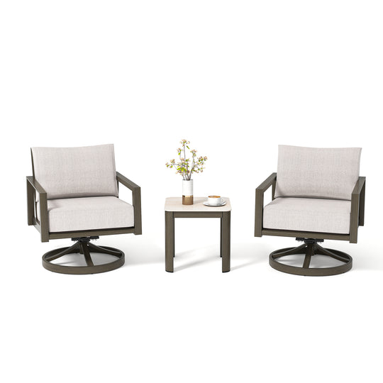 HAPPATIO Patio Conversation Set, 3-Piece Aluminum Oversized Patio Furniture Set with Rope Woven Backrest, Side Table and 2 Chairs with Thick Cushion, Hand-brushed Frame for Yard, Porch, Balcony