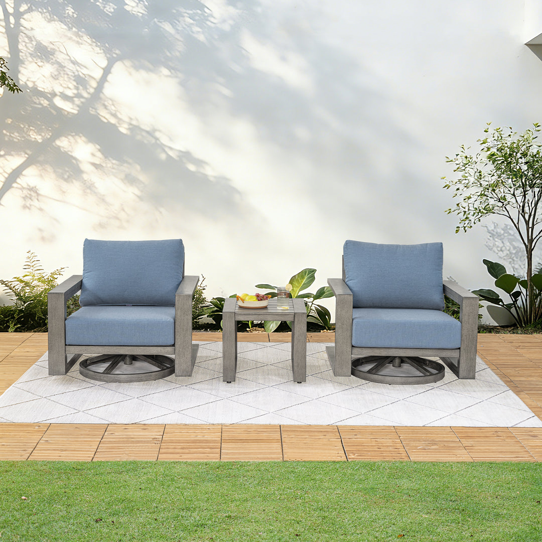 HAPPATIO Aluminum Patio Furniture Set, 3-Piece Oversized Outdoor Conversation Set with Deep Seating and Wide Armrest, Patio Conversation Sets with 6" Cushion