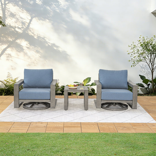 HAPPATIO Aluminum Patio Furniture Set, 3-Piece Oversized Outdoor Conversation Set with Deep Seating and Wide Armrest, Patio Conversation Sets with 6" Cushion