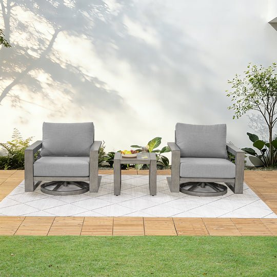 HAPPATIO Aluminum Patio Furniture Set, 3-Piece Oversized Outdoor Conversation Set with Deep Seating and Wide Armrest, Patio Conversation Sets with 6" Cushion