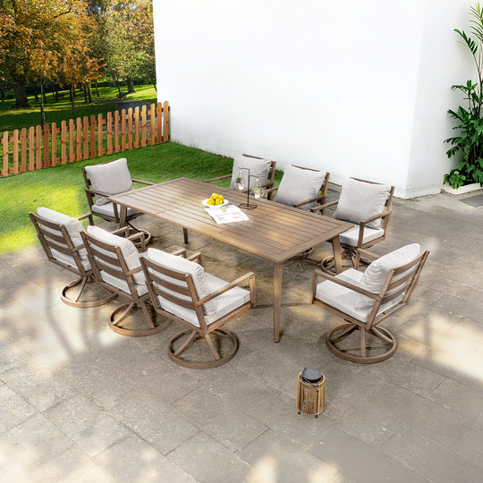 HAPPATIO Outdoor Dining Set,  Aluminum Patio Dining Set with Wood-Like Hand-Painted Finish, Dining Chairs with Waterproof Cushions, Easy Assembly for Backyard, Garden, Porch