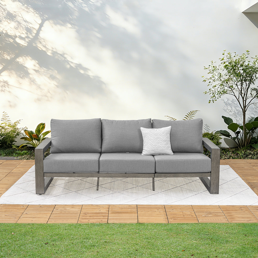 HAPPATIO Aluminum Patio Furniture Set, Oversized Outdoor Sofa with Deep Seating and Wide Armrest, Hand-brushed Aluminum Frame with 6" Cushion