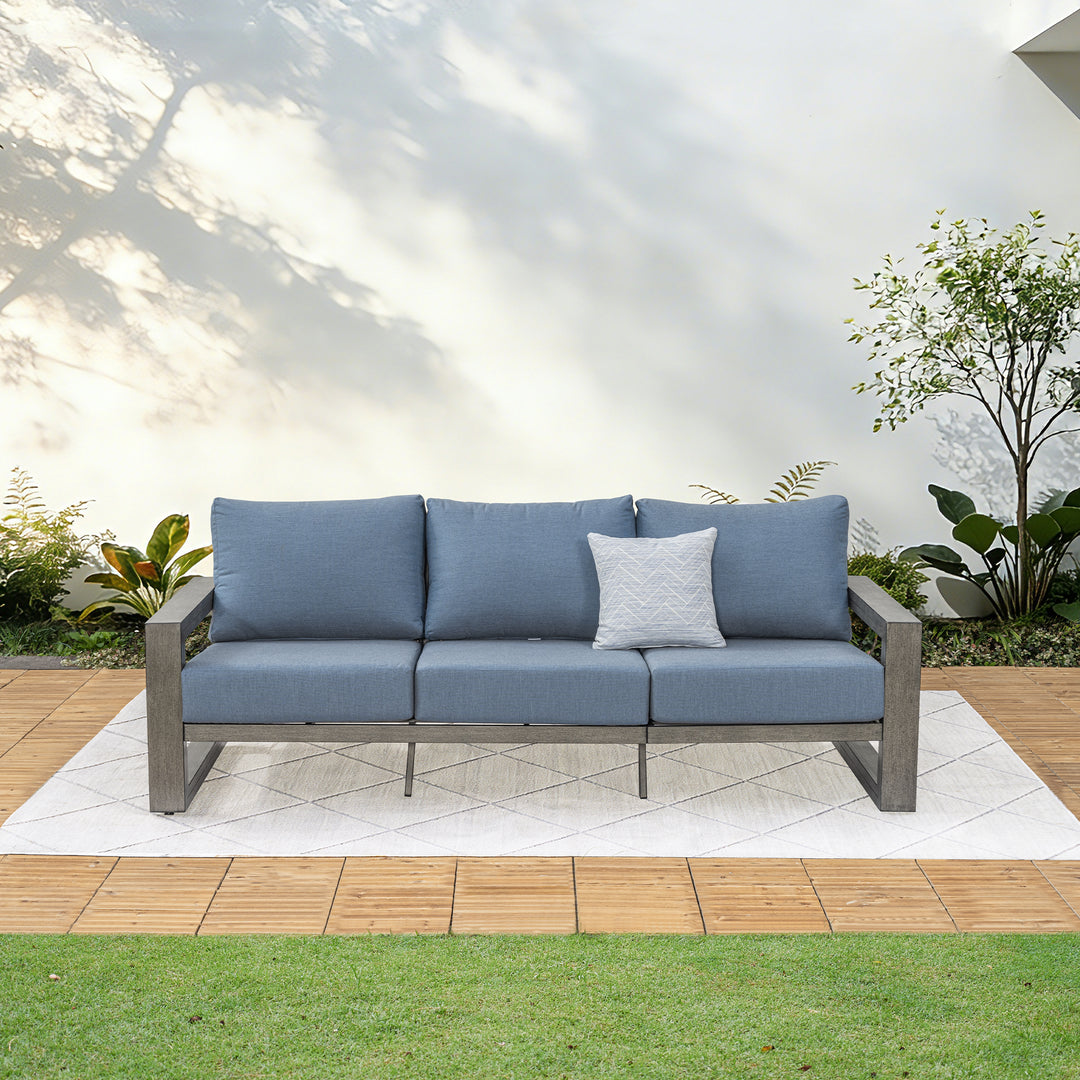 HAPPATIO Aluminum Patio Furniture Set, Oversized Outdoor Sofa with Deep Seating and Wide Armrest, Hand-brushed Aluminum Frame with 6" Cushion