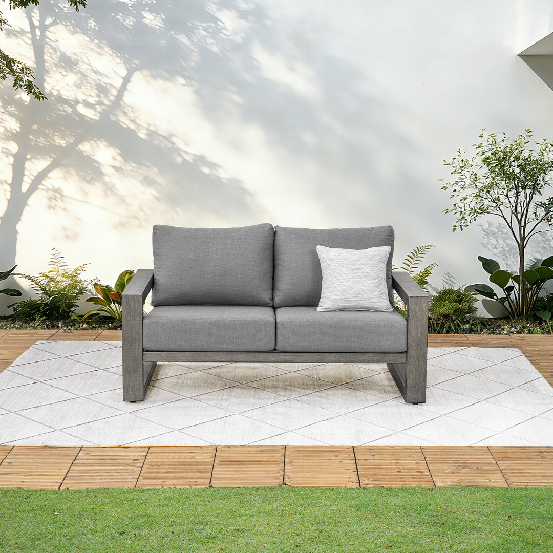 HAPPATIO Aluminum Patio Furniture Set, Oversized Outdoor Sofa with Deep Seating and Wide Armrest, Hand-brushed Aluminum Frame with 6" Cushion