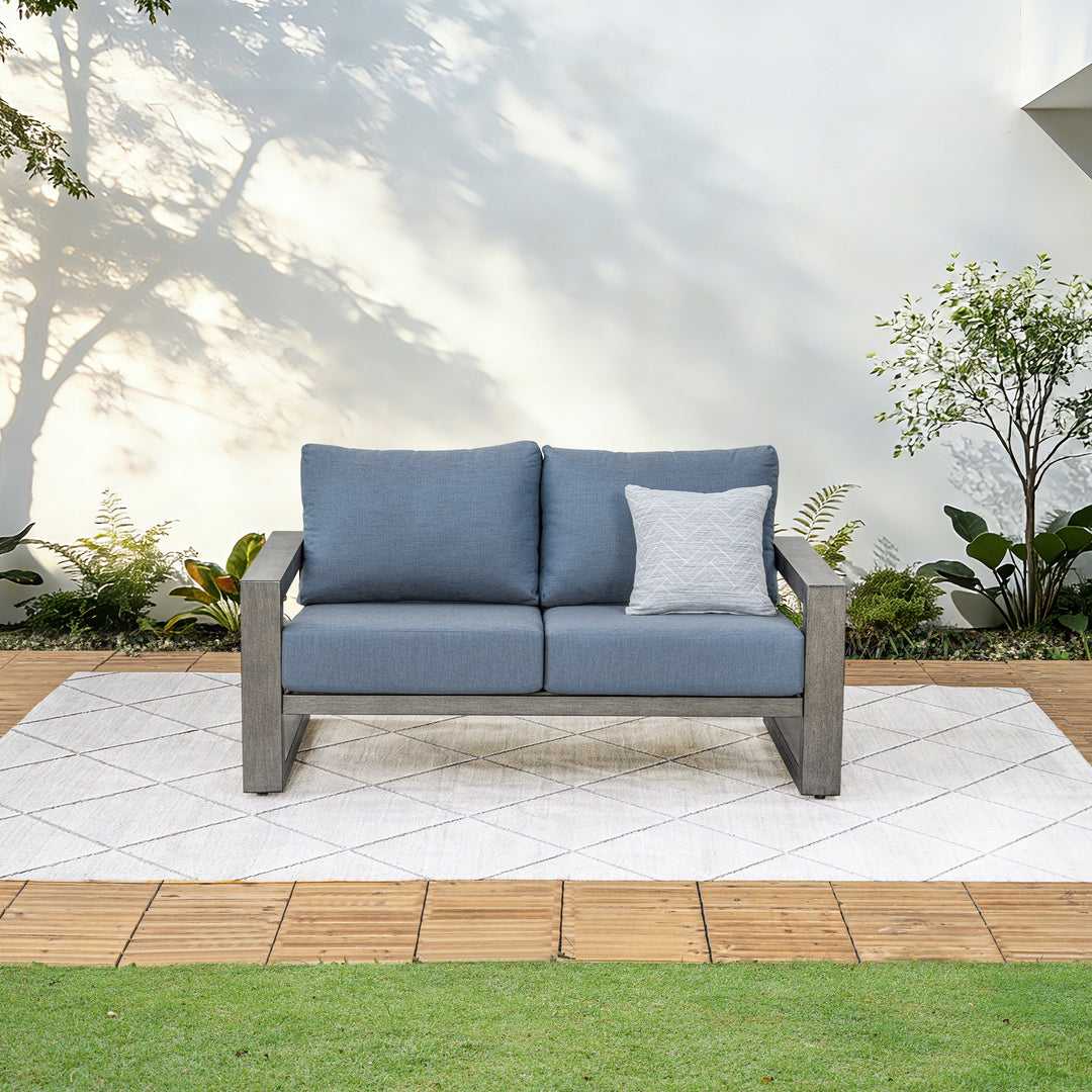 HAPPATIO Aluminum Patio Furniture Set, Oversized Outdoor Sofa with Deep Seating and Wide Armrest, Hand-brushed Aluminum Frame with 6" Cushion