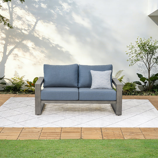 HAPPATIO Aluminum Patio Furniture Set, Oversized Outdoor Sofa with Deep Seating and Wide Armrest, Hand-brushed Aluminum Frame with 6" Cushion