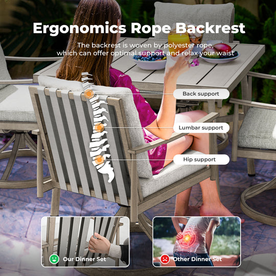 HAPPATIO Outdoor Dining Chairs Set, Aluminum Patio Dining Chairs with Cushion, Ergonomic Rope Design Backrest and Armrest,for Porch Backyard Pool