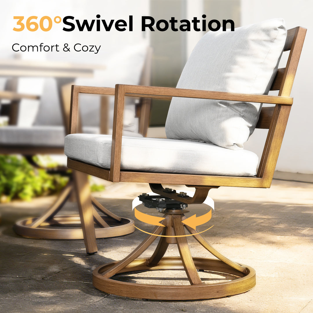 HAPPATIO Outdoor Dining Set,  Aluminum Patio Dining Set with Wood-Like Hand-Painted Finish, Dining Chairs with Waterproof Cushions, Easy Assembly for Backyard, Garden, Porch