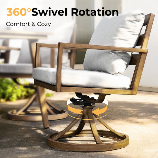 HAPPATIO Outdoor Dining Set,  Aluminum Patio Dining Set with Wood-Like Hand-Painted Finish, Dining Chairs with Waterproof Cushions, Easy Assembly for Backyard, Garden, Porch