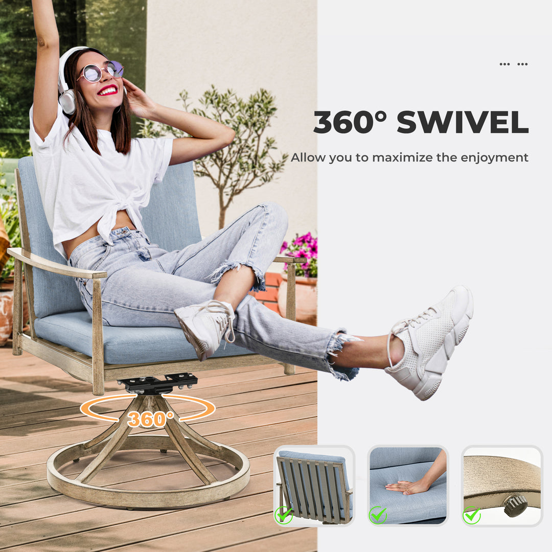 HAPPATIO Outdoor Dining Chairs Set, Aluminum Patio Dining Chairs with Cushion, Ergonomic Rope Design Backrest and Armrest,for Porch Backyard Pool